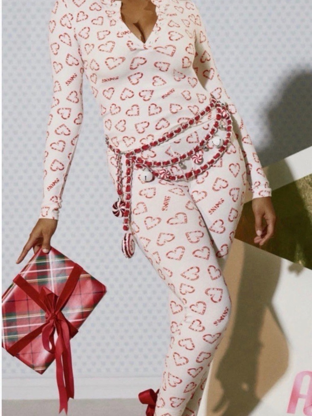 SKIMS Pink Heart-Print Long-Sleeve Pajama Set